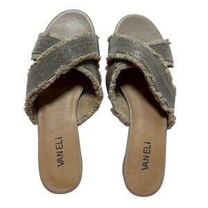 VANELI Women's Levya Gold Metallic Fringe‎ Cross Strap Slide Sandals Size 9